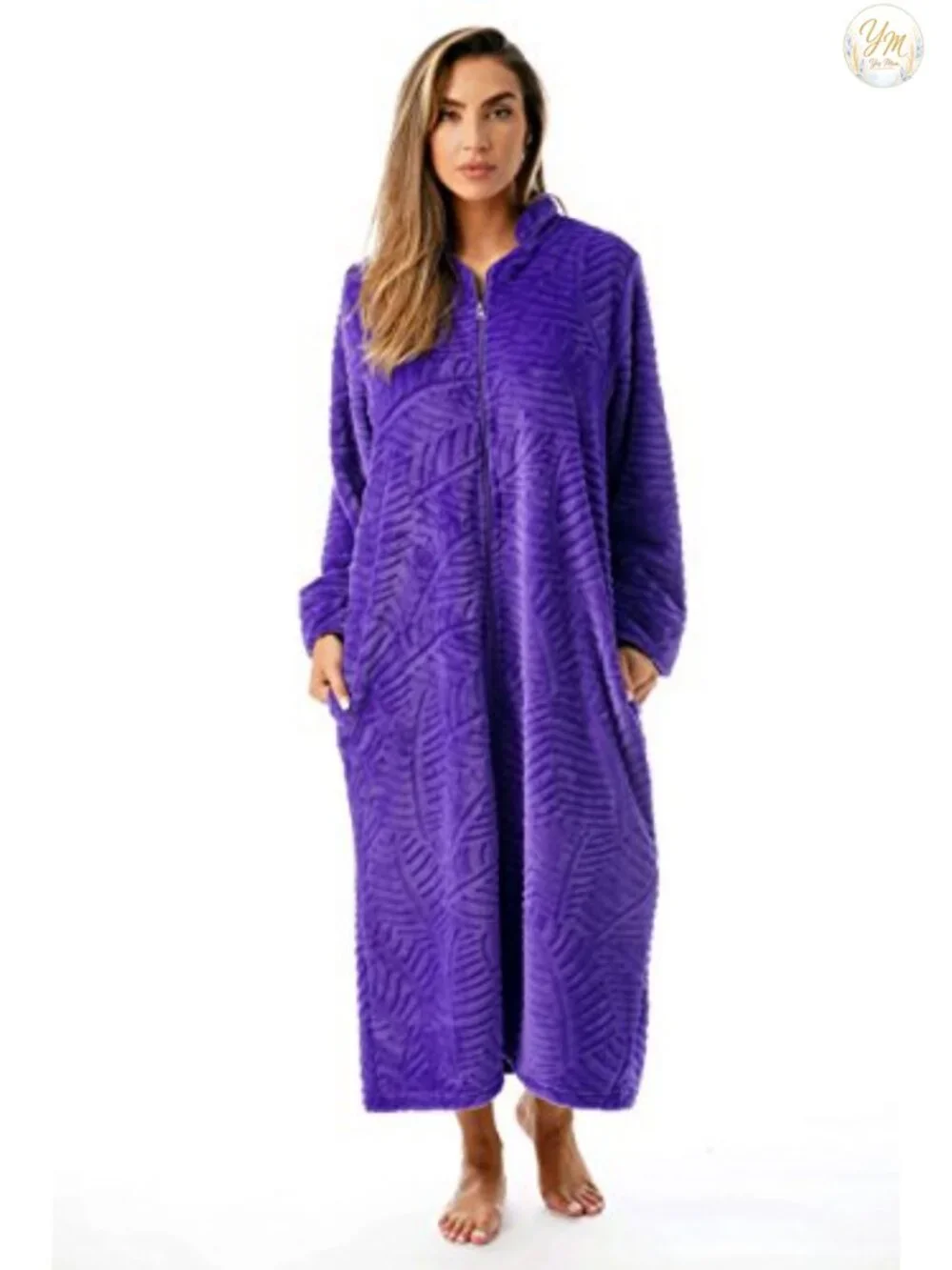 Plush Zipper Lounger Robe - Cozy Fleece Women's Zip Front House Dress